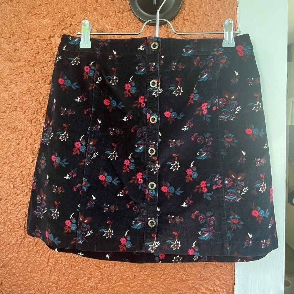 Hollister Button Up Floral Suede Skirt